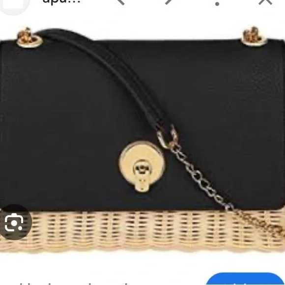 Ted Baker tan and black woven straw rattan crossbody Elava bag NWT